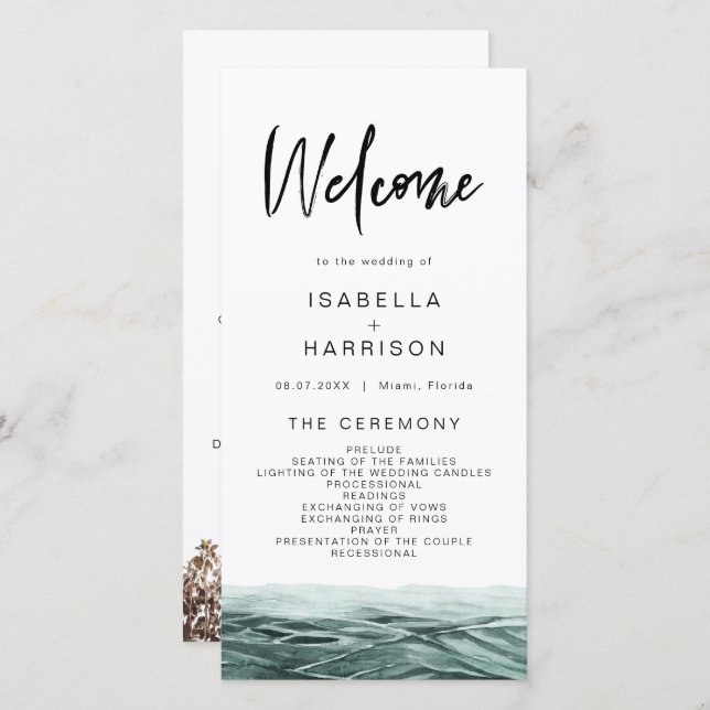 SOPHIA | Tropical Beach Ocean Palm Wedding Program Thank You Card (Front/Back)