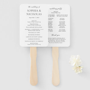 Sophia White Modern Wedding Program Hand Fan