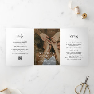 Sophia White Modern Wedding Tri-Fold Invitation