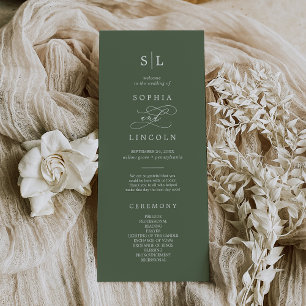 SOPHIA Woodland Olive Green Monogram Wedding Programme