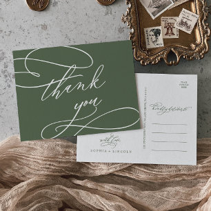 SOPHIA Woodland Olive Green Wedding Thank You Postcard