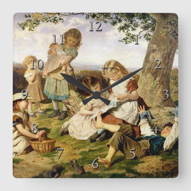 Sophie Anderson’s “The Children’s Story Book” Square Wall Clock (Front)