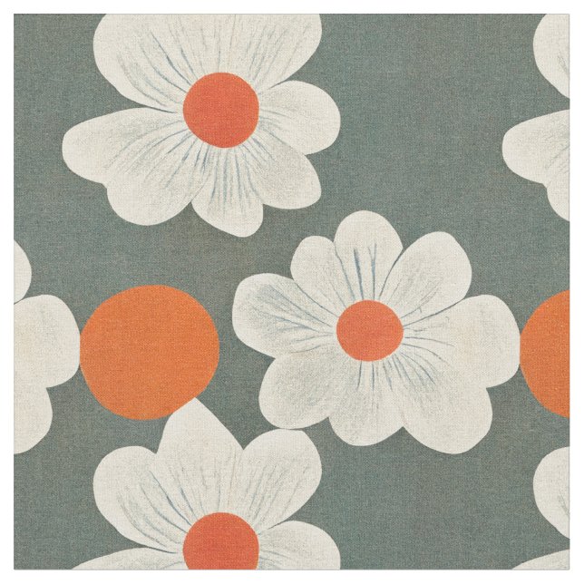 SOPHIE collection | Mid-century white flowers Fabric (Close Up)