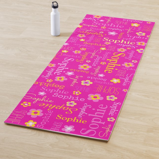 Sophie flowers name yoga mat typographic pink (In Situ)