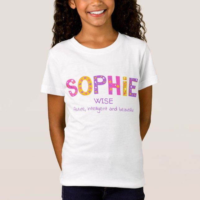 Sophie girls name meaning pink purple flower star T-Shirt (Front)