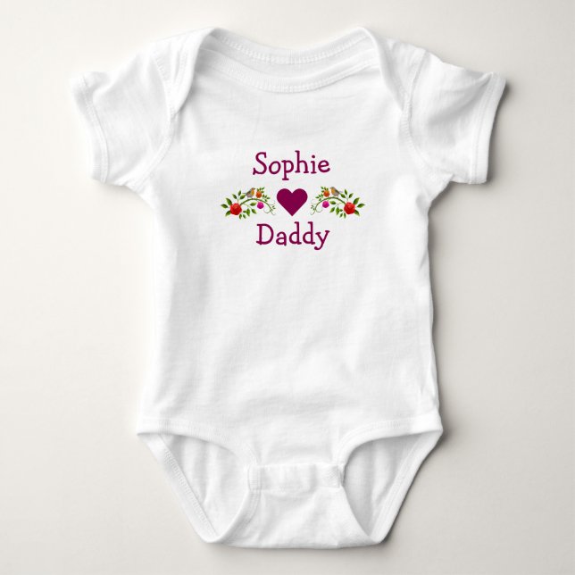 Sophie Hearts Loves Daddy Twins Flowers Birds Baby Bodysuit (Front)