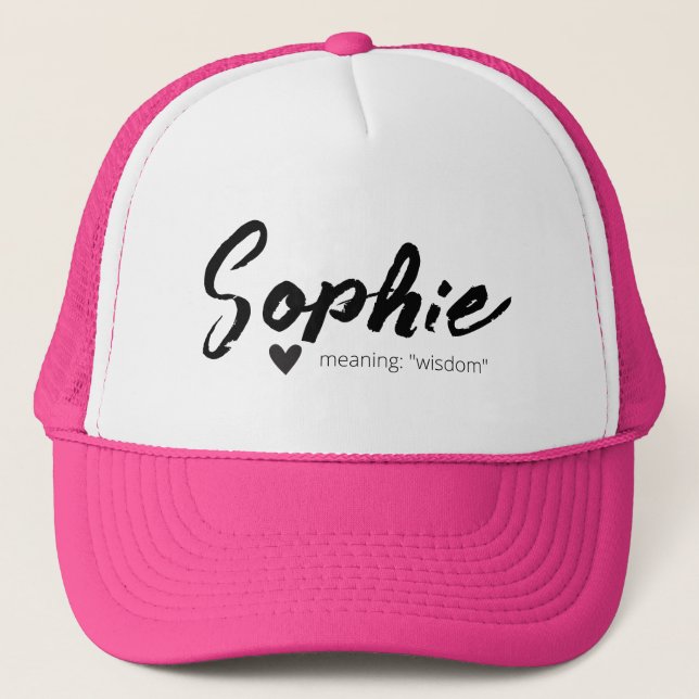 Sophie Name Reveal Meaning Minimal Modern Text Trucker Hat (Front)