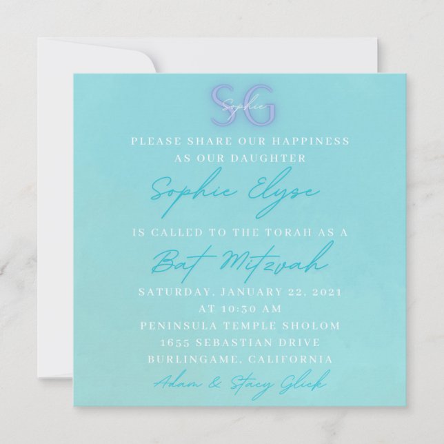 Sophie's Bat Mitzvah invitations (Front)