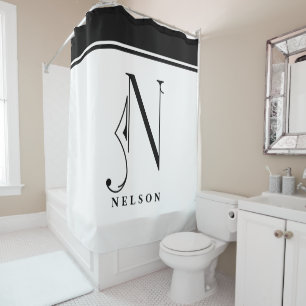 Sophisicated Black & White Monogram N Shower Curtain