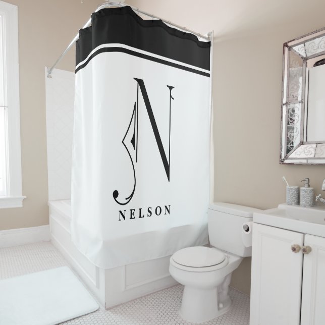 Sophisicated Black & White  Monogram N Shower Curtain (In Situ)