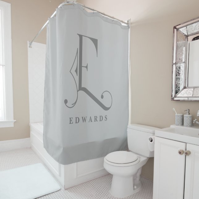 Sophisicated Grey with Elegant Monogram E Custom Shower Curtain (In Situ)