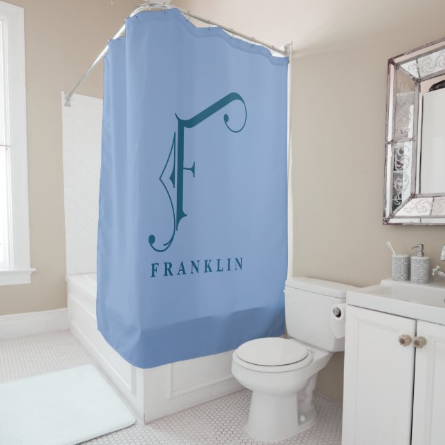 Sophisicated Grey with Elegant Monogram F Custom Shower Curtain (In Situ)