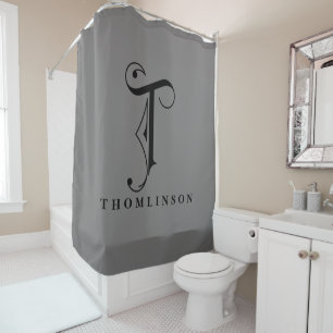 Sophisicated Grey with Elegant Monogram T Custom Shower Curtain