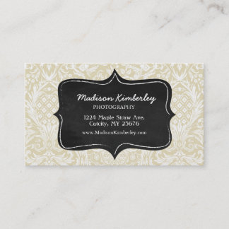 Sophistiacted Cream Damask Pattern Chalkboard Business Card