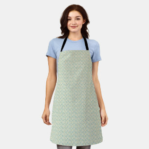 Sophisticated 1940s Dusty Teal and Mustard Floral Apron