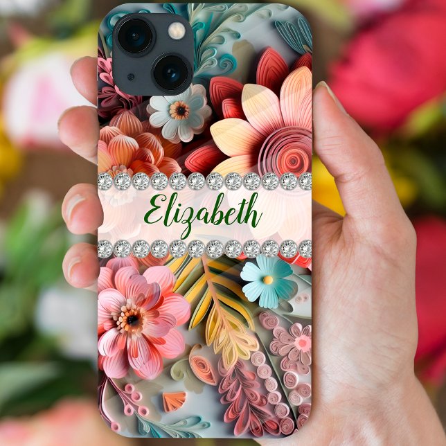 Sophisticated 3D flowers arrangement & diamonds Case-Mate iPhone Case (Creator Uploaded)