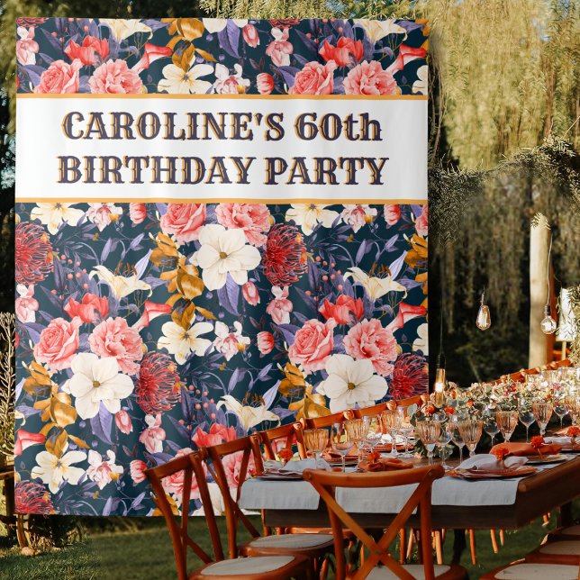 Sophisticated 60th Birthday Floral Backdrop Tapestry (Creator Uploaded)