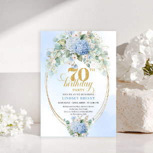 Sophisticated 70th Birthday Blue Hydrangeas Invite