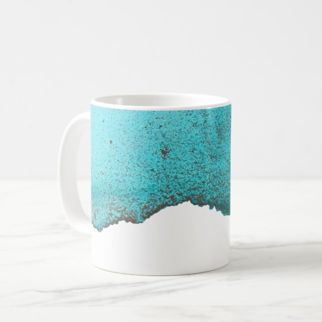 Sophisticated Abstract Turquoise Gold Ink Art Coffee Mug (Front Left)