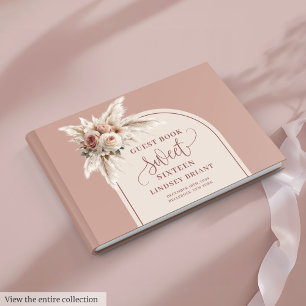 Sophisticated Arch Pastel Pink Pampas Floral Boho Guest Book