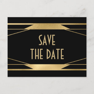 Sophisticated Art Deco black and gold  Announcement Postcard