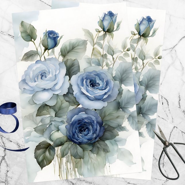 Sophisticated Artistic Watercolor Blue Roses  Tissue Paper (Creator Uploaded)