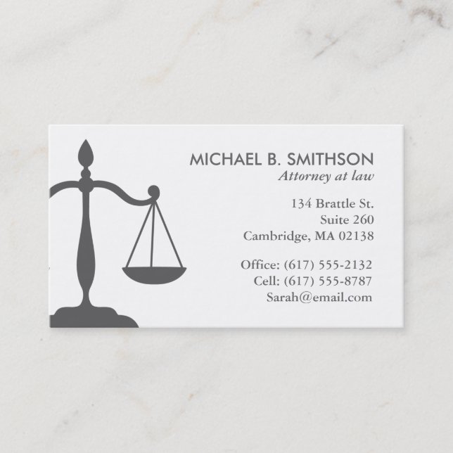 Sophisticated Attorney Business Card | Grey/white (Front)
