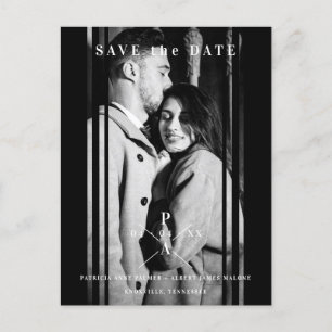 Sophisticated B&W  Photo Engaged Couple Wedding Announcement Postcard