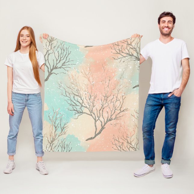 Sophisticated Beach Palette with Coral & Wave Fleece Blanket (In Situ)