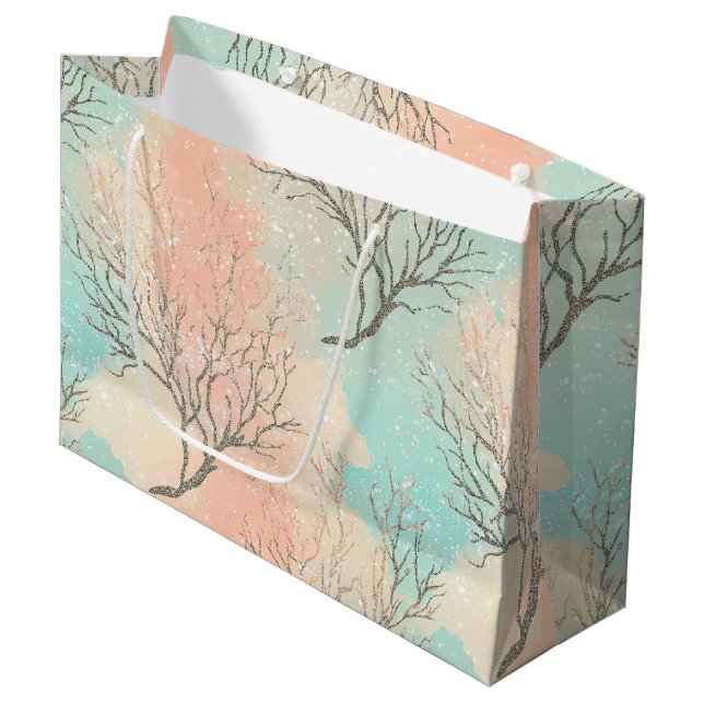 Sophisticated Beach Palette with Coral & Wave Large Gift Bag (Front Angled)