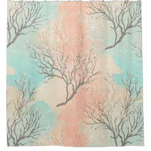 Sophisticated Beach Palette with Coral & Wave Shower Curtain