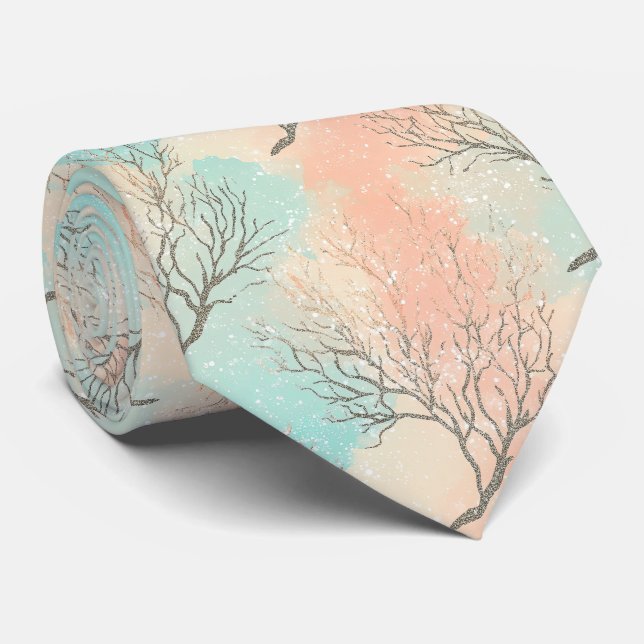 Sophisticated Beach Palette with Coral & Wave Tie (Rolled)