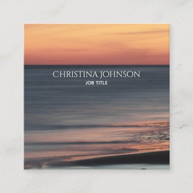 Sophisticated Beach Sunset Custom Square Business Card (Front)