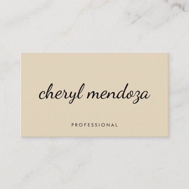 Sophisticated Beige Cursive Text Business Card (Front)