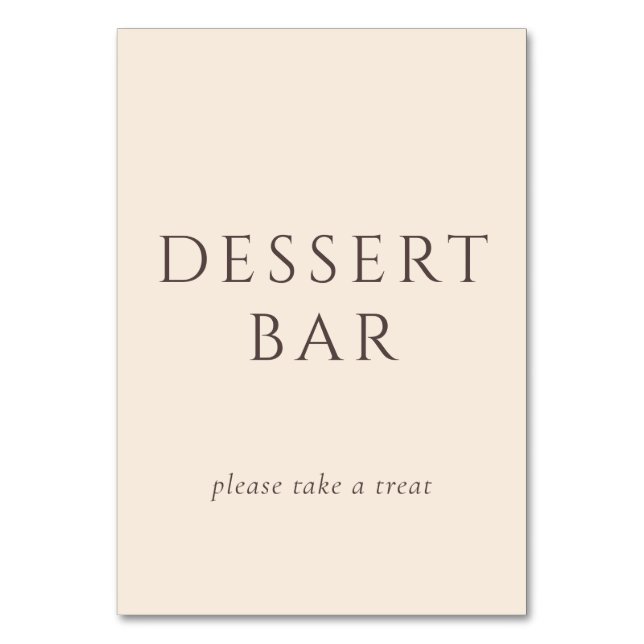 Sophisticated Beige Minimalist Dessert Bar Sign Table Number (Front)