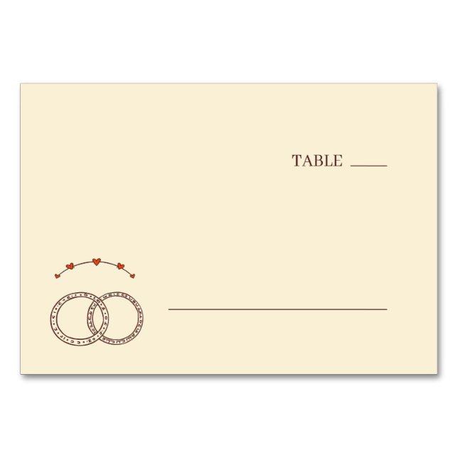 Sophisticated Beige Minimalist Rings and Hearts Table Number (Front)