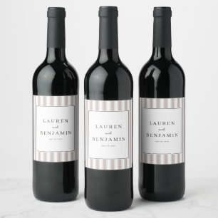 Sophisticated Beige Minimalist Stripes Wine Label