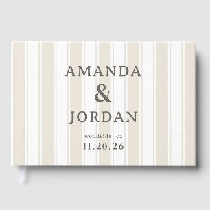 Sophisticated Beige Vertical Stripes Guest Book