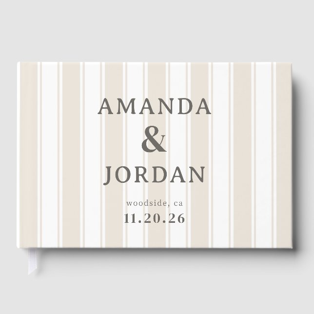 Sophisticated Beige Vertical Stripes Guest Book (Front)