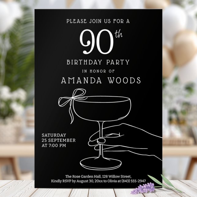 Sophisticated Black 90th Birthday Party Card (Creator Uploaded)