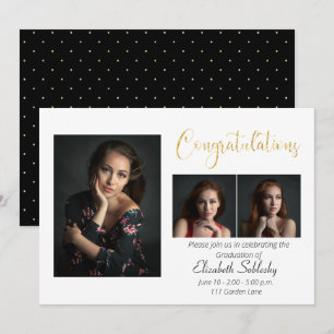 Sophisticated Black and Gold Photo Graduation Invitation