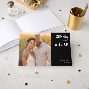 Sophisticated Black and Gold Photo Guest Book