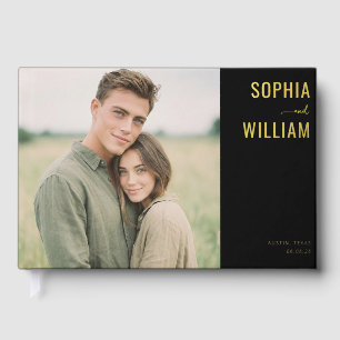 Sophisticated Black and Gold Photo Guest Book