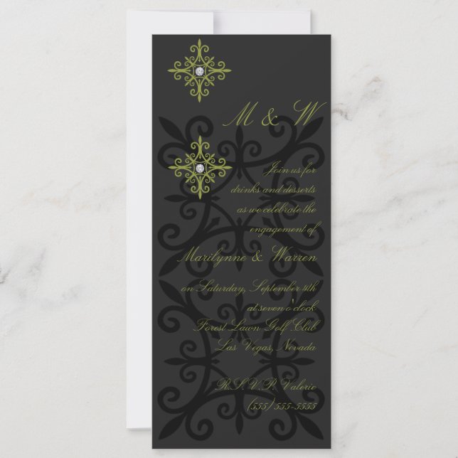 Sophisticated Black and Green Engagement Party Invitation (Front)