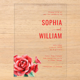 Sophisticated Black and Red Floral Acrylic Invitations
