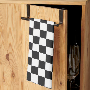 Sophisticated Black and White Checkered Pattern Tea Towel