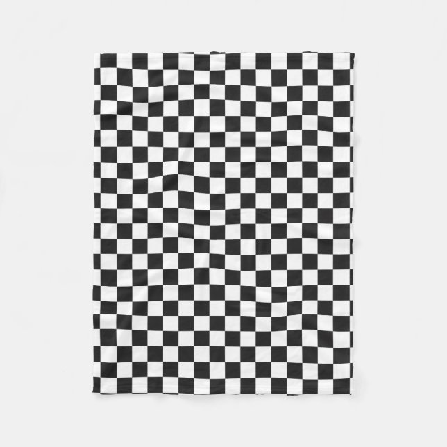 Sophisticated Black and White Chequered Pattern Fleece Blanket (Front)