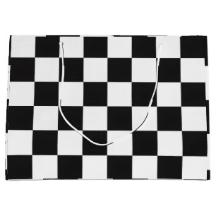 Sophisticated Black and White Chequered Pattern Large Gift Bag