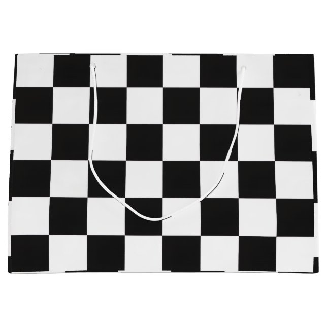Sophisticated Black and White Chequered Pattern Large Gift Bag (Front)