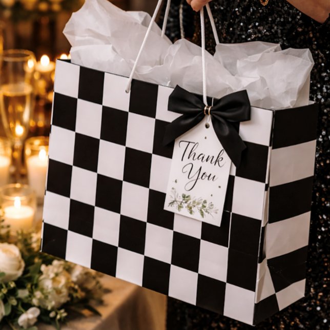 Sophisticated Black and White Chequered Pattern Large Gift Bag (Creator Uploaded)